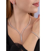 14 Ayar Altın Çift Sıra Su Yolu Set (Kolye, Bileklik ve Küpe) (Sarı)