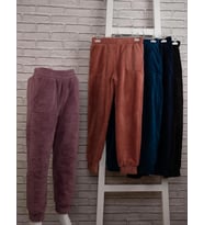 Peluş  Paçası Büzgülü Tek Eşofman Altı (Mürdüm)