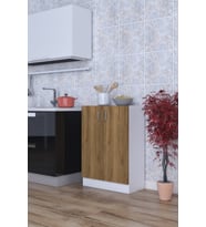 Mokas Çok Amaçlı Dolap 2 Raflı Kapaklı Mutfak Balkon Banyo (Beyaz - Ceviz)