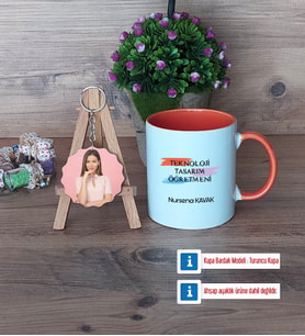 Teknoloji ve Tasarım Öğretmeni Kupa Bardak Beyaz ve Fotoğraflı Ahşap Anahtarlık Hediye (Model 13)