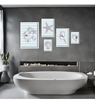 5'li Ahşap Lamine Çerçeveli Mdf Banyo Tablo Seti Deniz Yıldızı (Beyaz)