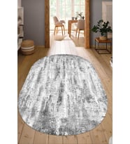 Dijital Baskılı Kaymaz Taban Yıkanabilir Oval Salon Halısı Mutfak Halısı Yolluk NDO-HT-466 (Gri)