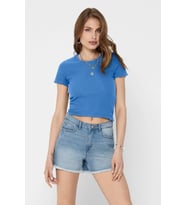 Only Kadın Kısa Kollu Fırfırlı Crop T-Shirt - 15201206 ONLEMMA (Mavi)