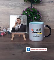 Bankacı Fotoğraflı Dekoratif Taş, Kupa Bardak Beyaz Hediye (Model 9)