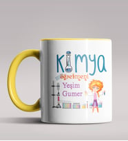 Kişiye Özel Kimya Öğretmeni Temalı Siyah Renk Kupa Bardak  (Sarı)