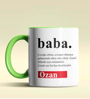 Kişiye Özel Baba Sözlük Açıklaması Tasarımlı Siyah Kupa Bardak (Yeşil)