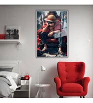 Metal Çerçeveli Temperli Cam Tablo Karakter Monkey D. Luffy (Gümüş)