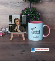 Gazeteci Fotoğraflı Dekoratif Taş, Kupa Bardak Beyaz Hediye (Model 6)