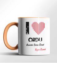 Kişiye Özel Ordu Seninle Daha Güzel Tema Siyah Renk Kupa (Turuncu)