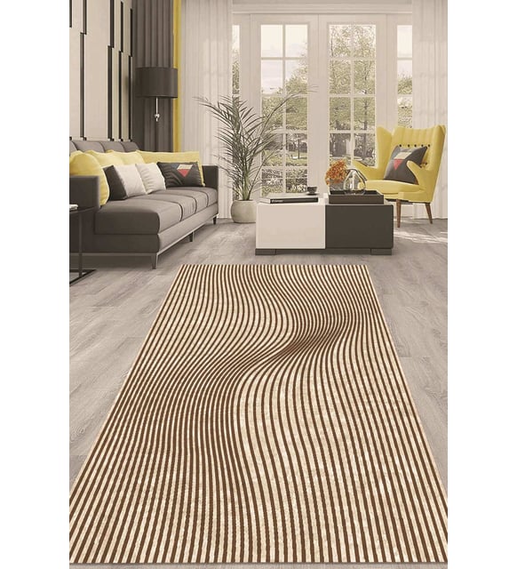 Dijital Kaymaz Taban Yıkanabilir Modern Renkli Salon Halısı Mutfak Halısı Yolluk ND-HT-910 (Kahverengi)