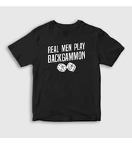 Presmono Unisex Çocuk Siyah Real Men Backgammon Oyun Tavla T-Shirt