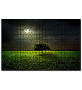Cakapuzzle  Dolunayda Çayırlar  Yalnız Ağaç  Puzzle Yapboz MDF (Ahşap) (1000 Parça)