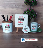 Diyaliz Teknikeri Hediye Seti Dekoratif Taş, Kalemlik, Ahşap Altlıklı Türk Kahvesi Fincanı, Ahşap Anahtarlık Hediye Diyaliz Teknikerine Hediye (Model 9)