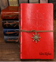 İsme Özel Baskılı Deri Defter - Pusula Denizci Tasarımlı Deri Defter - Kişiye Özel Deri Defter  ( Öğretmene Hediyeler ) (Kırmızı)