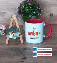 Optisyen Kupa Bardak Beyaz ve Fotoğraflı Ahşap Anahtarlık Hediye (Model 2)