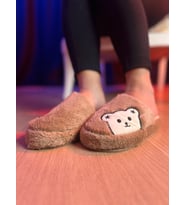Peluş Rahat Desen Panda Model Pofuduk Sessiz Taban Ev Terliği (Kahverengi)