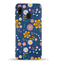 PrinfiFy Samsung Galaxy A30 Uyumlu Lansman Kılıf Çiçek Tasarımlı İçi Kadife Kapak (Lacivert)