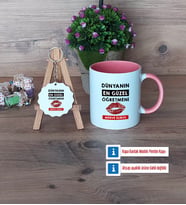 Kadın Öğretmene Hediye Kupa Bardak Kırmızı ve Ahşap Anahtarlık Hediye (Model 5)