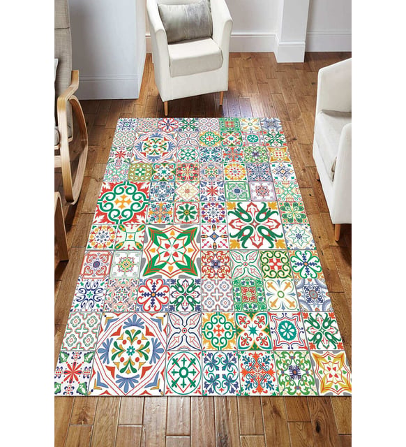 Dijital Kaymaz Taban Yıkanabilir Salon Halısı Mutfak Halısı Koridor Halısı Yolluk ND-HS-301 (Çok Renkli)