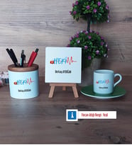 Hekim Hediye Seti Dekoratif Taş, Kalemlik, Ahşap Altlıklı Türk Kahvesi Fincanı Hediye (Model 9)