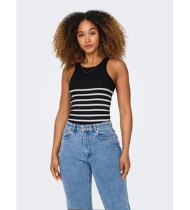 Only Kadın Çizgili Kolsuz Atlet Body T-shirt - 15318407 (Siyah)