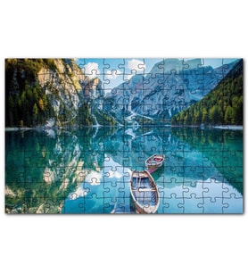 Cakapuzzle Berrak Dağ Gölü Karlı Dağlar ve İki Kayık Puzzle Yapboz MDF (Ahşap) (1000 Parça)
