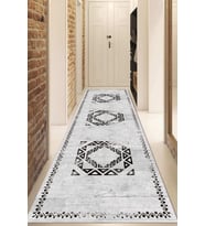 Dijital Baskılı Kaymaz Taban Yıkanabilir Modern Yolluk Ve Koridor Halısı NDU-SD-1051 (Gri)