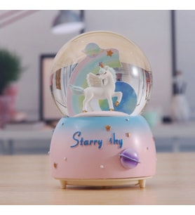 Unicorn Rainbow Büyük Boy Püskürmeli Işıklı Müzikli Kar Küresi (Mavi)