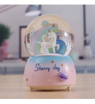 Unicorn Rainbow Büyük Boy Püskürmeli Işıklı Müzikli Kar Küresi (Mavi)