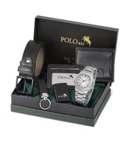 Polo Air Erkek Kemer Cüzdan Kartlık Anahtarlık Çakmak Kol Saati Hediyelik Kutusunda Set PL-0960E (Siyah)