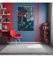 Metal Çerçeveli Temperli Cam Tablo Film Karakteri Superman (Gümüş)
