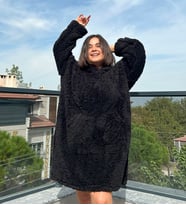 Welsoft Peluş Polar Giyilebilir Battaniye Pijama (Siyah)