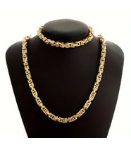 Tamamı Saf Çelik Kral Model Erkek Kolye Bileklik Set 4 mm (Gold)