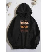 Mind Life Vibes Baskılı Oversize Sweatshirt (Siyah)