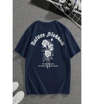 Nature Blossom Baskılı Unisex Oversize Tshirt (Lacivert)