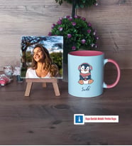 Tatlı Penguen Fotoğraflı Dekoratif Taş, Kupa Bardak Beyaz Hediye (Model 6)