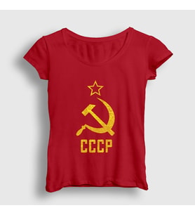 Presmono Kadın Haki Logo CCCP Sovyetler Birliği T-Shirt 266990tt (Kırmızı)