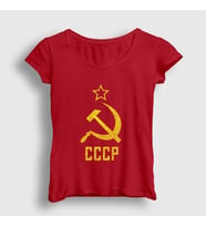 Presmono Kadın Haki Logo CCCP Sovyetler Birliği T-Shirt 266990tt (Kırmızı)