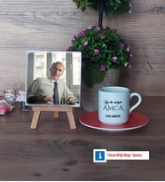 Amcaya Hediye Fotoğraflı Dekoratif Taş, Ahşap Altlıklı Türk Kahvesi Fincanı Hediye (Model 8)