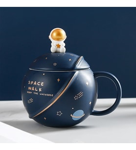 Kapaklı Astronot Temalı Kupa Bardak (Lacivert)