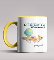 Kişiye Özel Coğrafya Öğretmeni Tasarımlı Siyah Renk Kupa Bardak 4 (Sarı)