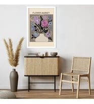 Tekli Ahşap Lamine Çerçeveli Mdf Tablo Flower Market Lila Vazo (Beyaz)