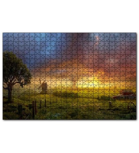 Cakapuzzle Günbatımı Yeldeğirmeni ve Hortum  Puzzle Yapboz MDF (Ahşap) (500 Parça)