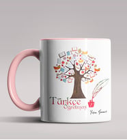 Kişiye Özel Türkçe Öğretmeni Tasarımlı Siyah Renk Kupa Bardak 2 (Pembe)