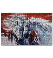 Cakapuzzle İki Beyaz Kısrak Kırmızı Arkaplan Puzzle Yapboz MDF (Ahşap) (255 Parça)