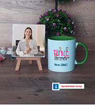 Türkçe Öğretmeni Fotoğraflı Dekoratif Taş, Kupa Bardak Beyaz Hediye (Model 14)