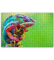 Cakapuzzle Yeşil Arkaplan ve Dalda Rengarenk Bukalemun  Puzzle Yapboz MDF (Ahşap) (255 Parça)