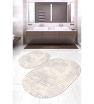 Dijital Baskılı Kaymaz Taban Yıkanabilir Oval 2'li Klozet Takımı Banyo Paspası NOKZ-HT-85 (Bej)