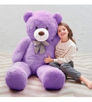 Oyuncak 130 Cm Papyonlu Peluş Ayıcık- İthal Kumaş - Premium Koleksiyon Hediyelik Ayı (Lila)