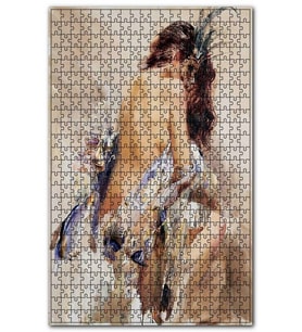 Cakapuzzle Derin Sırt Dekolteli Maskeli Kadın Puzzle Yapboz MDF (Ahşap) (255 Parça)